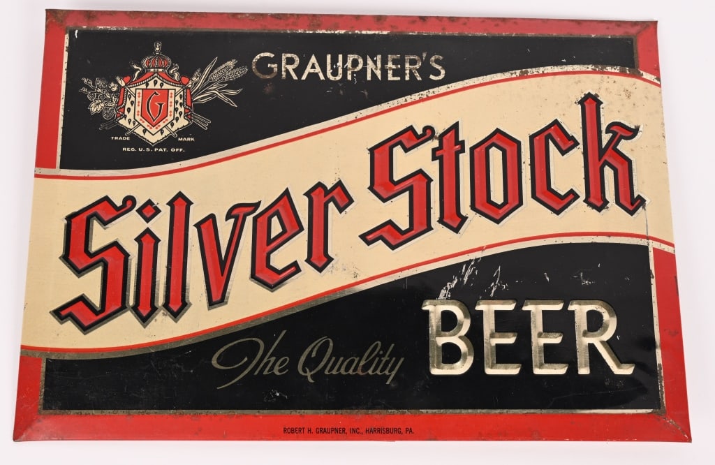 GRAUPNER'S SILVER STOCK EMBOSSED TIN SIGN (1 of 4)