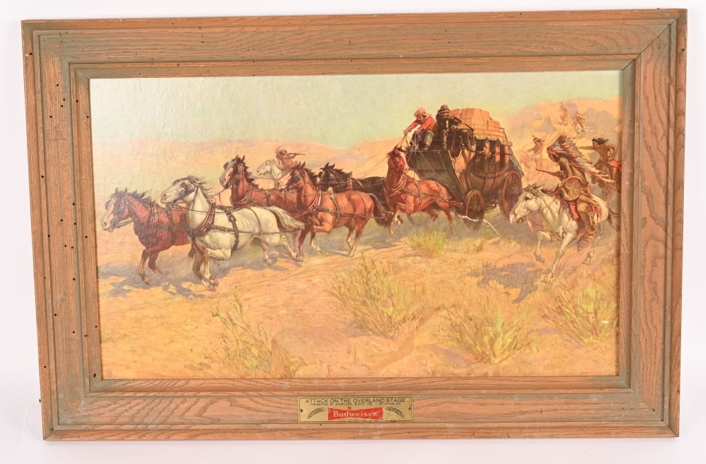 BUDWEISER ATTACK OF THE OVERLAND STAGE LITHO SIGN (1 of 6)