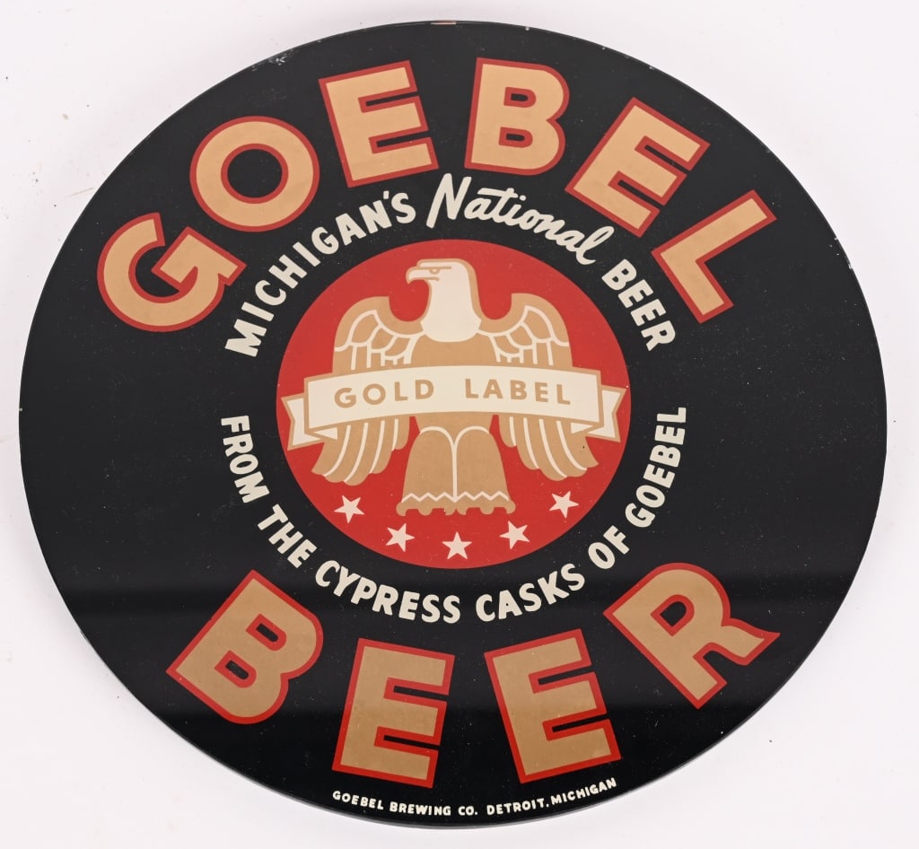 GOEBEL BEER REVERSE PAINTED GLASS SIGN (1 of 2)
