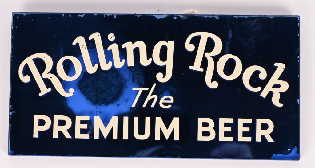ROLLING ROCK BEER REVERSE PAINTED GLASS SIGN (1 of 2)