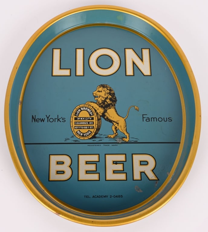 LION BEER ADVERTISING TRAY: Lion Beer Advertising Tray. All original with great colors. Brewed in New York. 15"x12" Excellent