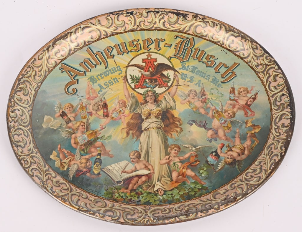 ANHEUSER BUSCH ADVERTISING BEER TRAY: Anheuser Busch Advertising Beer Tray. Great image and colors. All original with only some minor wear. Beautiful tray. Brewed in St Louis, MO. 16 1/2"x13 1/2" Excellent