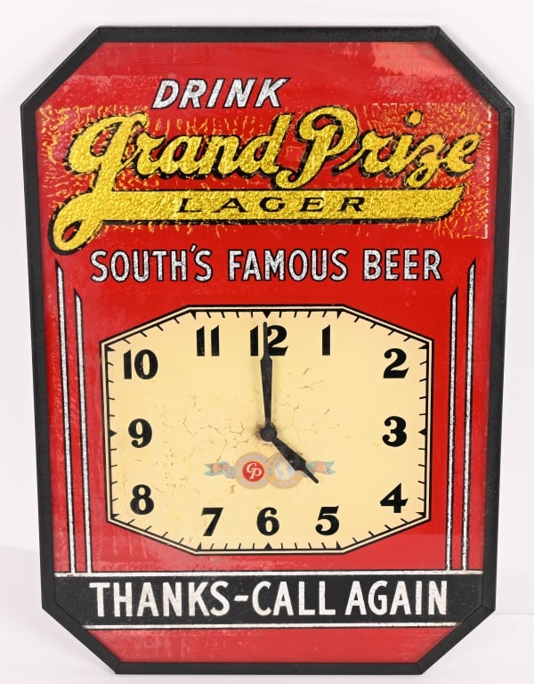 GRAND PRIZE LAGER REVERSE PAINTED GLASS CLOCK (1 of 4)