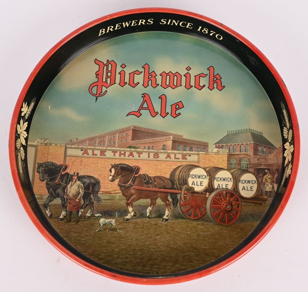 PICKWICK ALE ADVERTISING TRAY: Pickwick Ale Advertising Tray. Great image and colors. Brewed in Boston. Mass. 12" Excellent