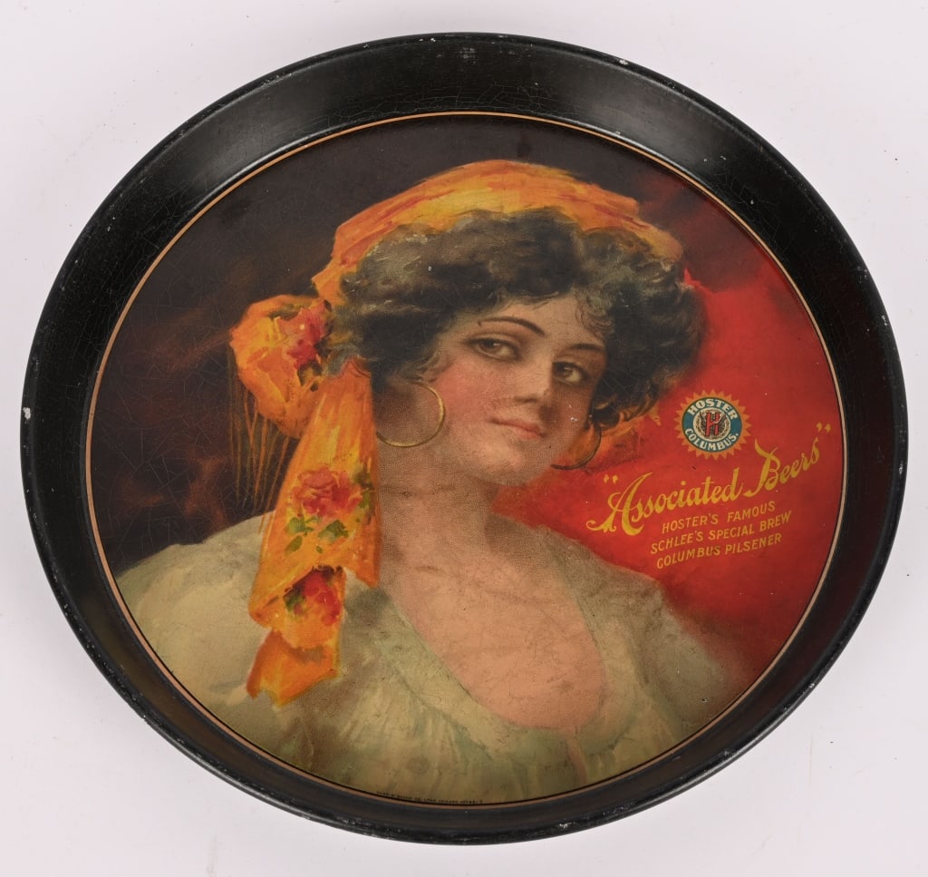 ASSOCIATED BEERS ADVERTISING TRAY: Associated Beers Advertising Tray. All original with great image. Brewed in Columbus, Ohio. 12" Excellent