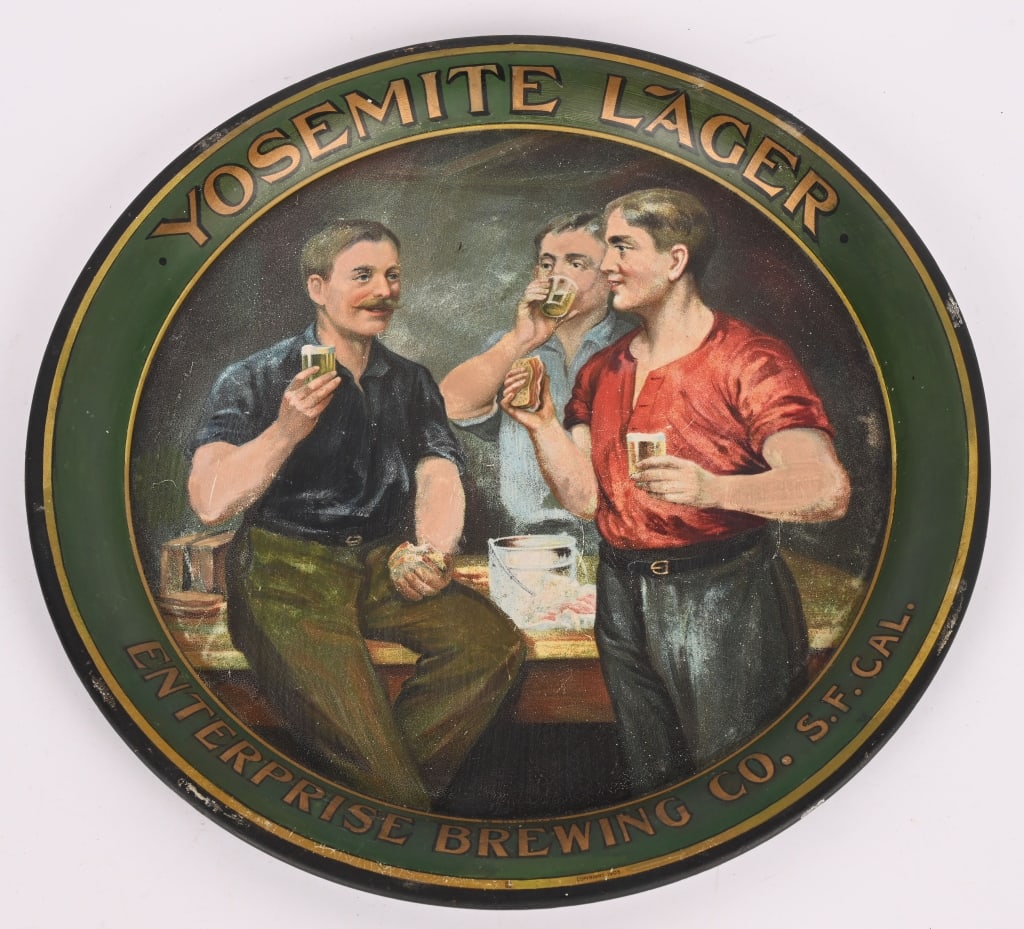 YOSEMITE LAGER ADVERTISING TRAY: Yosemite Lager Advertising Tray. All original with great image. Brewed in San Francisco, Ca. 13" Excellent