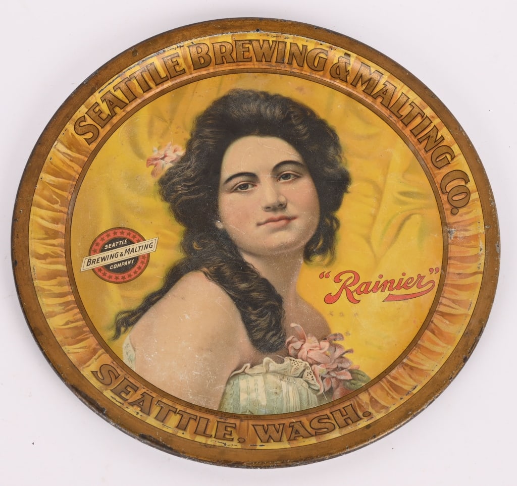 SEATTLE BREWING & MALTING CO ADVERTISING TRAY: Seattle Brewing & Malting Co Advertising Tray. All original with great image. Brewed in Seattle, Wash. 12" Excellent