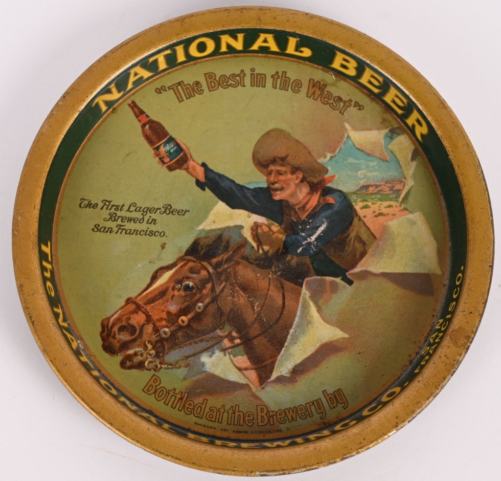 NATIONAL BEER COWBOY ADVERTISING TIP TRAY (1 of 4)