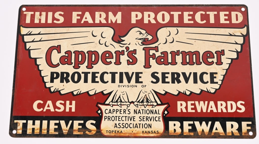 CAPPER'S FARMER PROTECTIVE SERVICE TIN SIGN (1 of 2)