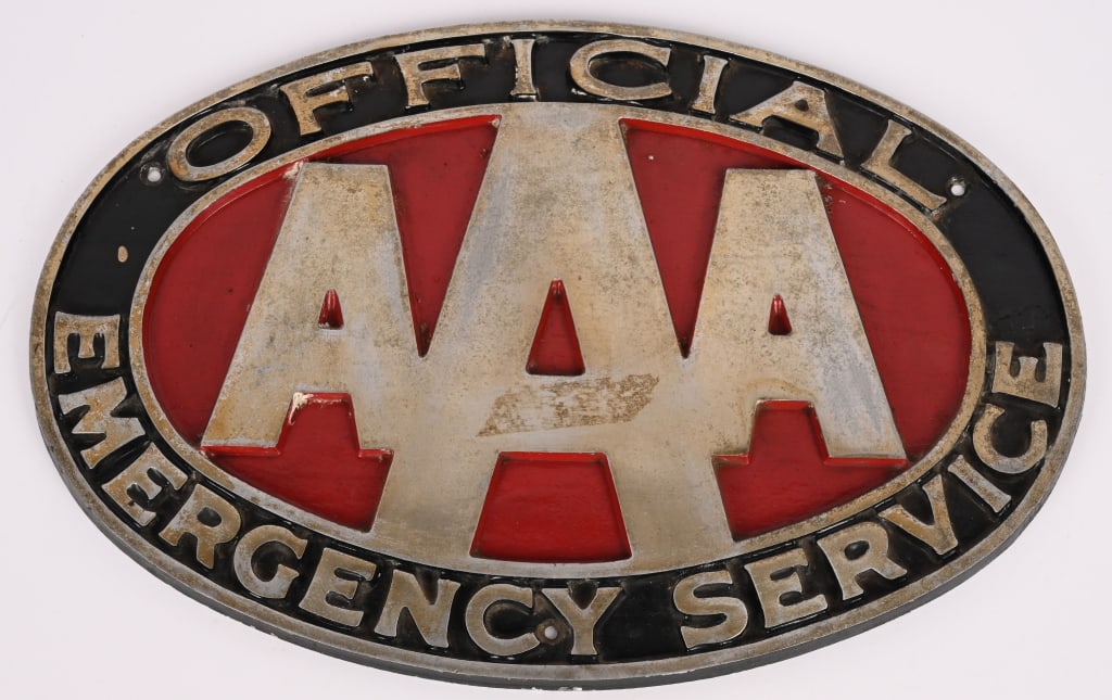 AAA OFFICIAL EMERGENCY SERVICE CAST ALUMINUM SIGN: AAA Official Emergency Service cast aluminum Sign. All original in nice shape. 16"x11" Excellent