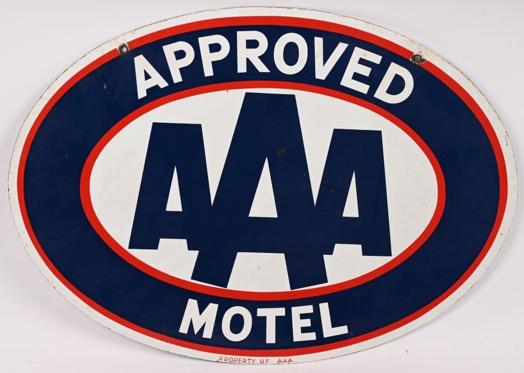 AAA APPROVED MOTEL DSP PORCELAIN SIGN: DSP AAA Approved Motel double sided porcelain Sign. Both sides similar condition. Nice colors. 26 1/2"x20" Excellent