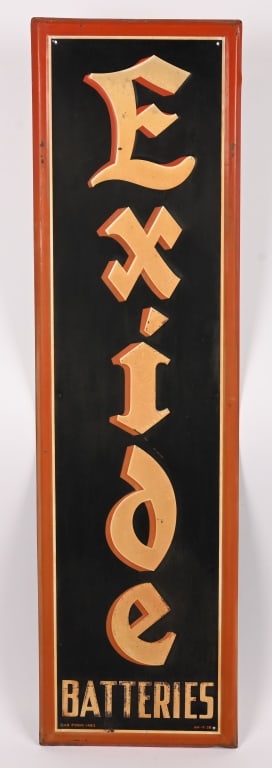 EXIDE BATTERIES VERTICAL EMBOSSED TIN SIGN (1 of 2)