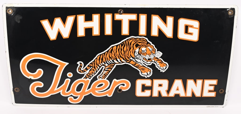 WHITING TIGER CRANE PORCELAIN SIGN (1 of 4)
