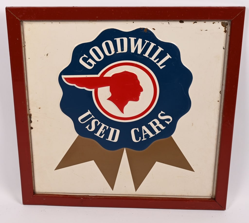 PONTIAC GOODWILL USED CARS EMBOSSED TIN SIGN (1 of 3)