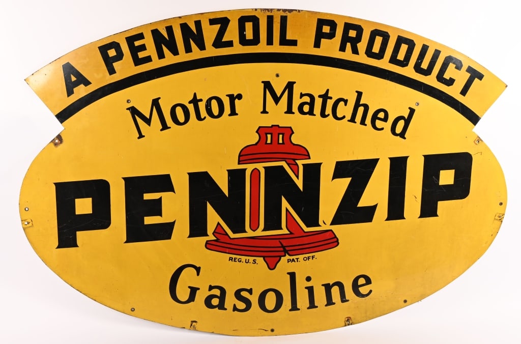 PENNZOIL BONDED DEALER DOUBLE SIDED TIN SIGN: DST Pennzoil Ask Your Bonded Dealer double sided tin Sign. All original and both sides similar condition. Has some loss. May clean to higher grade. 72"x48" Very Good