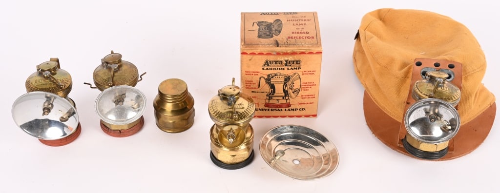 AUTOLITE CARBIDE LAMPS & HAT (1 of 8)