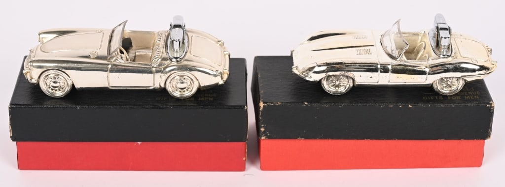 2- SHIELDS LIGHTERS, JAGUAR & MGA w/ BOXES: lot includes: 1. MGA Roadster, Made in Japan, 5 1/2" , Unused Near Mint, 2. Jaguar E. Type Roadster, Made in Japan, 5 1/2" Unused, Near Mint