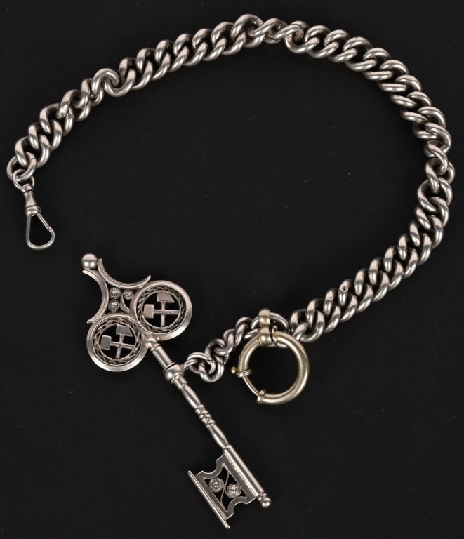 HEAVY HALL MARKED SILVER WATCH CHAIN, 112 GRAMS (1 of 4)
