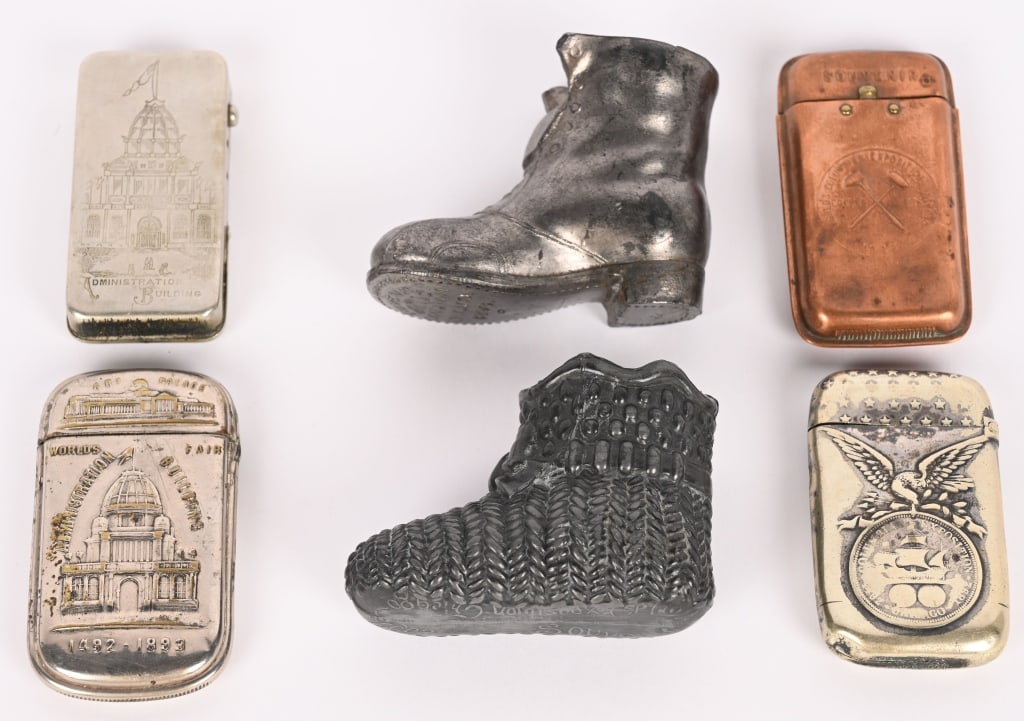 6 COLUMBIAN EXPOSITION MATCH SAFES & HOLDERS (1 of 6)
