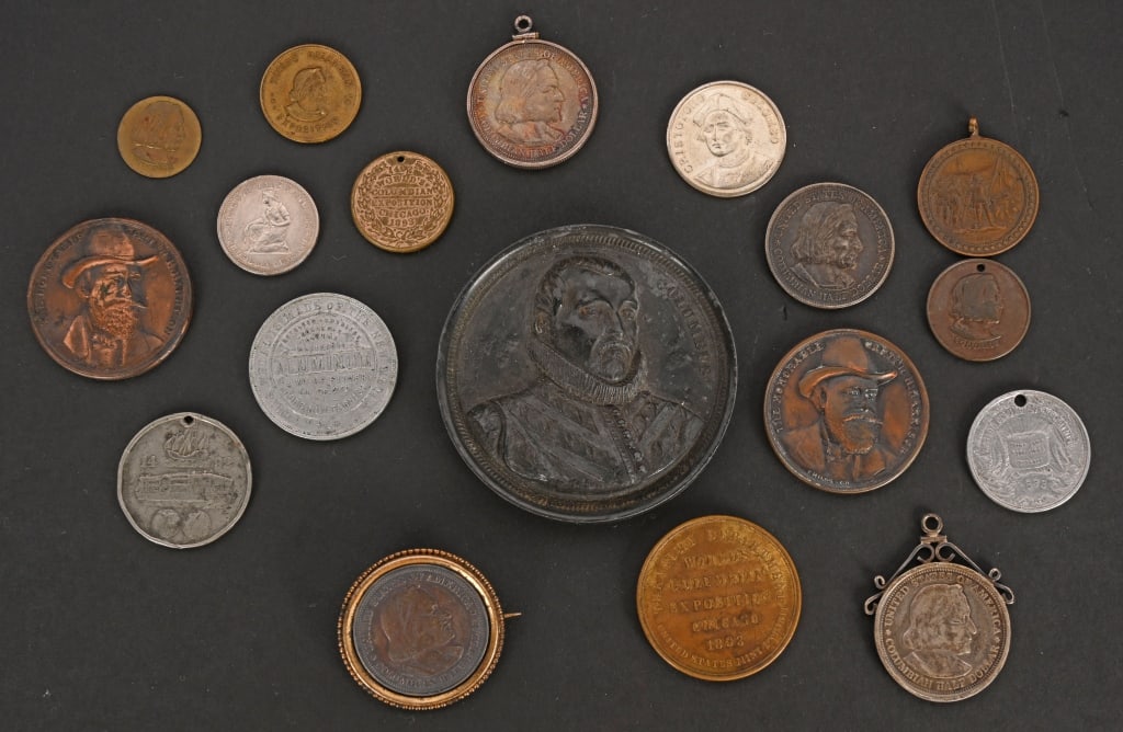 18 COLUMBIAN EXPOSITION MEDAL & COINS: Great lot of 18 Columbian Exposition Medals and Coins. Some set in Jewelry.