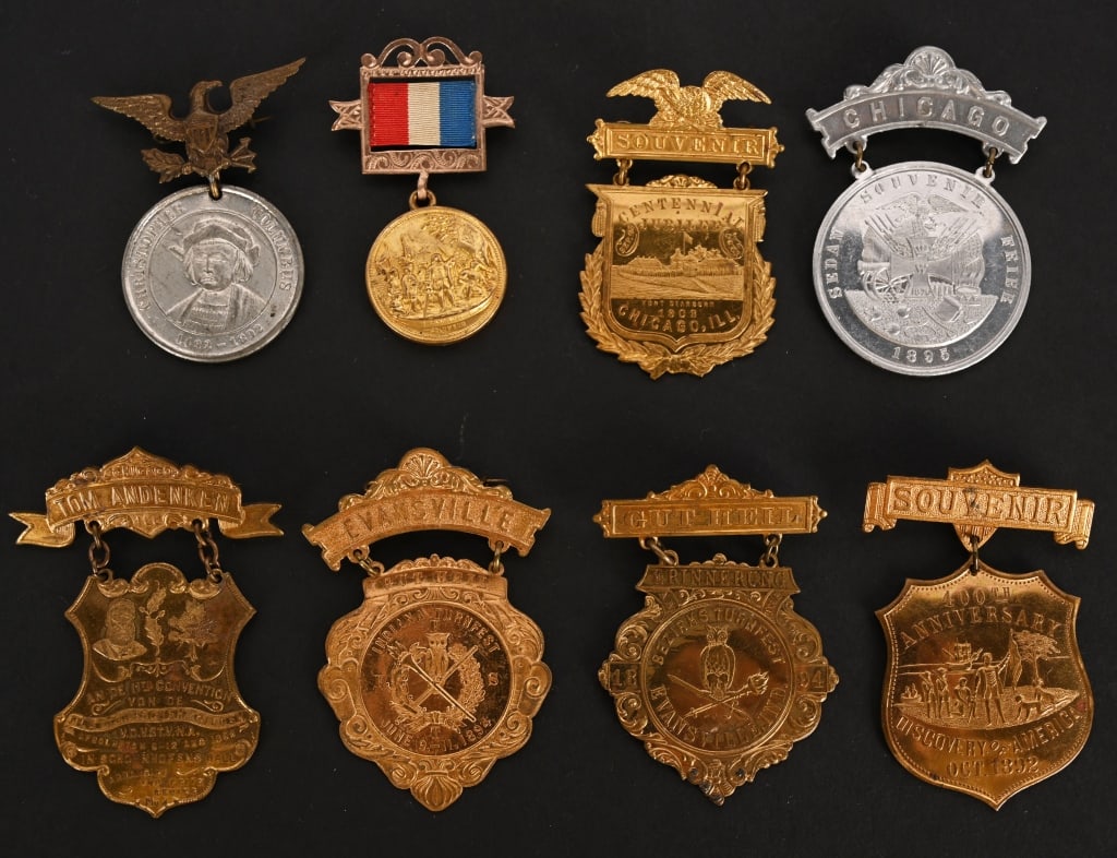8 COLUMBIAN EXPOSITION BADGES (1 of 9)