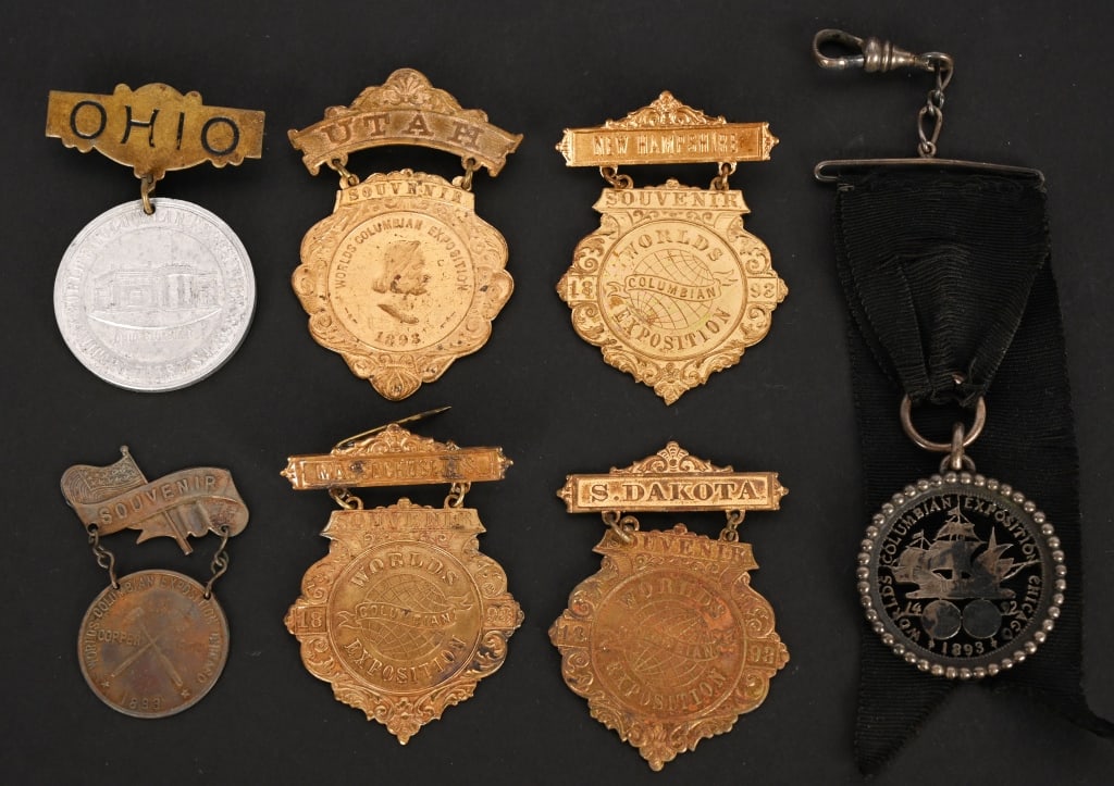 7 COLUMBIAN EXPOSITION BADGES (1 of 8)