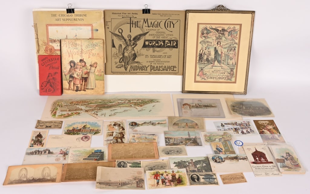 COLUMBIAN EXPOSITION EPHEMERA: Includes Post Cards, Trade Cards, Pictures, Prints, and More. Excellent