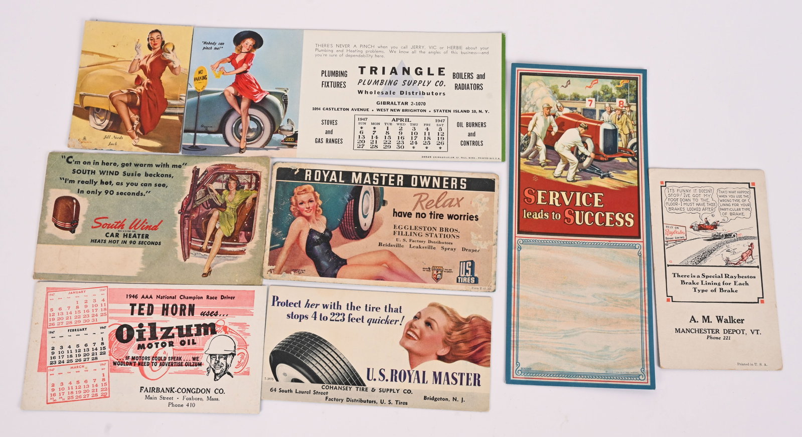 8- VINTAGE AUTOMOTIVE INK BLOTTERS: Lot of 8 colorful automotive advertising ink blotters. Largest is 9" by 3 3/4" Very Good-Excellent