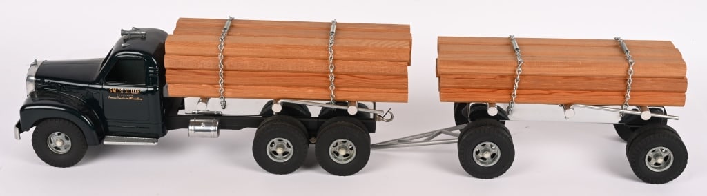 SMITH MILLER MACK LOG TRUCK & TRAILER: Professionally restored and in great condition. 36" Excellent