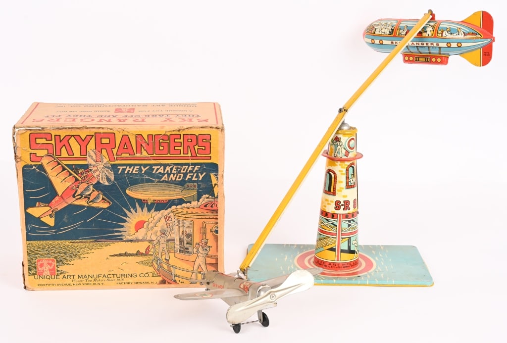 UNIQUE ART TIN WINDUP SKY RANGERS w/ BOX: All original and complete. Windup works. Boxed 24" Excellent