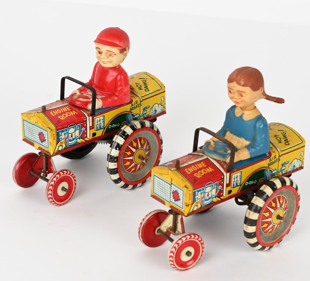 2- MARX TIN WINDUP DAN & DORA DIPSY CARS (1 of 5)