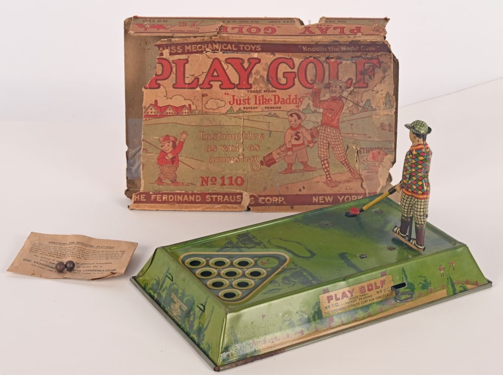 STRAUSS TIN WINDUP PLAY GOLF w/ BOX (1 of 8)