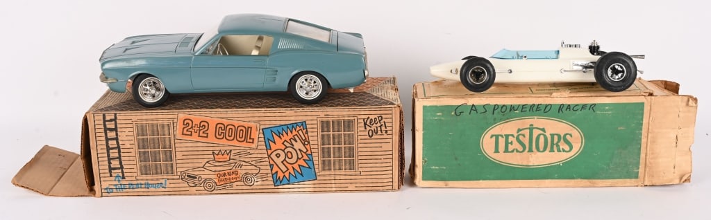 WEN-MAC MUSTAND & TESTOR RACE CAR w/ BOXES: Both all original in good condition. Boxed. Largest 18" Excellent
