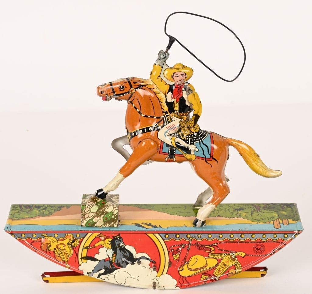 MARX TIN WINDUP RANGE RIDER: All original and complete. Not working. 11" Excellent