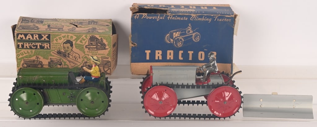 2- TIN WINDUP TRACTORS w/ BOX (1 of 5)