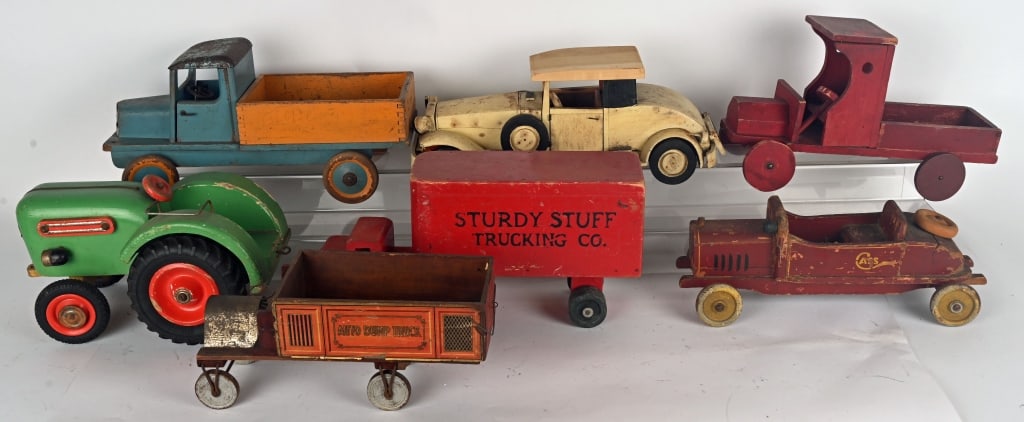 LOT OF WOOD VEHICLES & TRACTOR (1 of 9)