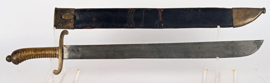 GERMAN M1845 FUSILIER SHORT SWORD W SCABBARD: Excellent condition German M1845 short sword with the original scabbard . Sword hilt is unit marked 101. R. 6.11. The quillon is stamped with a crown and a letter. Scabbard is unit marked 102. R. 6. 2