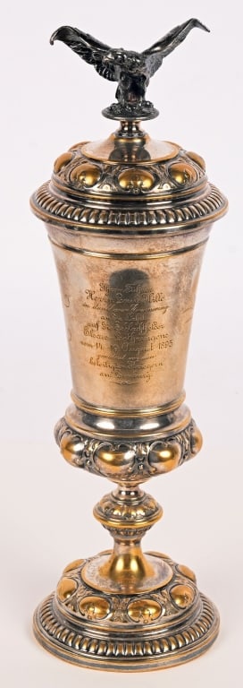 IMPERIAL GERMAN TANKERD W INSRIPTION FOR BATTLE: Beautifully executed large lidded tankard measuring 14 inches tall with an Eagle to the top of the lid. To the body of the tankard is the inscription "Tlyrem Führer Herren Louis Hille in