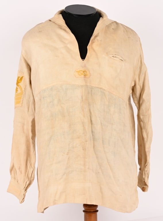 WW1 US NAVY DRESS WHITE MIDDY JUMPER WWI: Very attractive Dress White Middy that has a tailors label from Hofflin of Norfolk Va. and is nicely patched out with an Apprentice Knot, Chief Quartermaster Rate, E Efficiency Patch and a Master