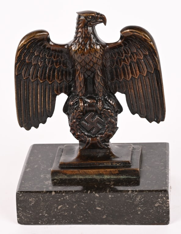WWII NAZI GERMAN NUREMBERG DESK EAGLE WW2: The Nuremberg desk eagle is so called because it is patterned after the massive iron eagles found at the Luitpold Arena at the Party Rally Grounds in Nuremberg. These eagles were commonly sold during 