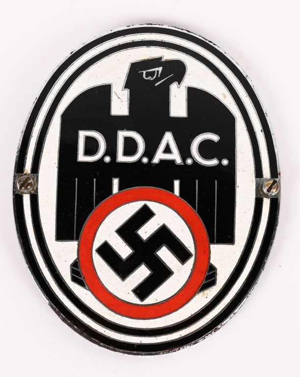 WWII NAZI GERMAN DDAC RADIATOR ENAMEL BADGE WW2: DDAC German Automobile Club Radiator Plaque. Stellar example with enamel in-perfect condition. Well-marked on the reverse. 10 by 8cm. Excellent. Der Deutsche Automobil Club (DDAC - The German Automobi