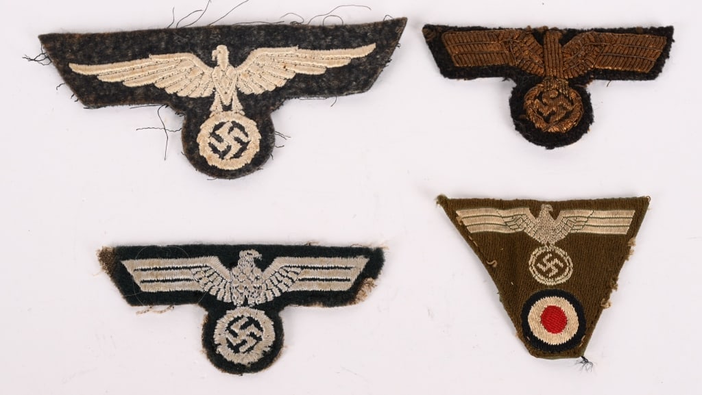 WWII NAZI GERMAN EAGLE LOT BAHNSCHUTZ ORG. TODT: Lot of WWII Nazi German Eagles to include 1) BAHNSCHUTZPOLIZEI SLEEVE EAGLE. A machine woven eagle worn by "Bahnschutzpolizei" (Railway-protection-police) officers, from "Oberzugführer" to 