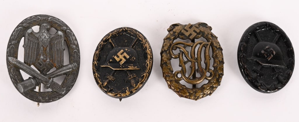 WWII NAZI GERMAN BADGE LOR INFANTRY ASSAULT DRL: Lot of WWII Nazi German Badge Lot to include 1) WWII NAZI GERMAN GENERAL ASSAULT BADGE. Die struck, solid backed, alloy construction award with a silver finish. The nicely detailed badge features a cu