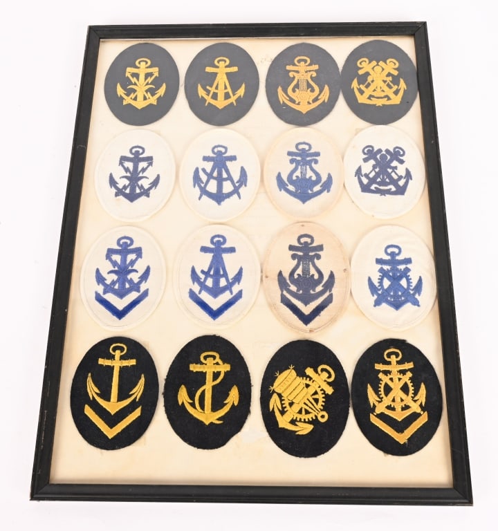 WWII NAZI GERMAN KRIEGSMARINE NAVY RATE LOT WW2: WWII Nazi German Kriegsmarine Naval Rates to include 1) TELETYPIST SPECIALTY TRADE BADGE. Oval blue wool cloth badge with a fouled anchor with crossed lightning bolts with a chevron to its center all 