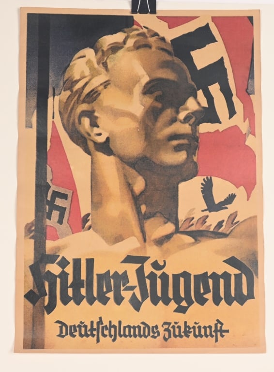 WWII NAZI GERMAN HITLER YOUTH POSTER WW2: Small Hitler Youth Poster measures 17 1/4 X 12 inches and is titled Hitler Jugend Deutschlands Zukunft. Excellent. The Nazi Party (NSDAP) directed propaganda at children in Nazi Germany between the 19