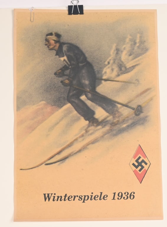 WWII NAZI GERMAN HITLER YOUTH WINTERSPIELE 1936: Small Hitler Youth Poster measures 17 1/4 X 12 inches and is titled Winterspiele 1936. Excellent. The Nazi Party (NSDAP) directed propaganda at children in Nazi Germany between the 1920s and 1945