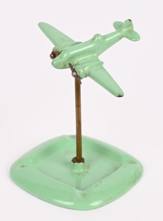 BRISTOL TYPE 156 BEAUFIGHTER AIRPLANE ASHTRAY: Bristol Type 156 Beaufighter Airplane Ship Model Ashtray measuring 5 inches wide and in excellent condition being made of green enameled steel. The Bristol Type 156 Beaufighter (often called the