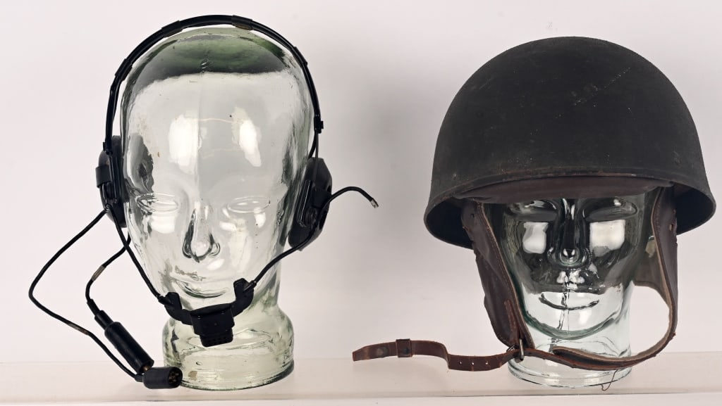 WWII BRITISH DISPATCH RIDERS HELMET 1944 DTD WW2: This is a British WWII Motorcycle Dispatch Rider Helmet, sz 6 3/4 by BMB, and dated 1944. The helmet is in mint condition throughout. Lot also comes with a set of WWII Era US Military CW-49505 Headpho