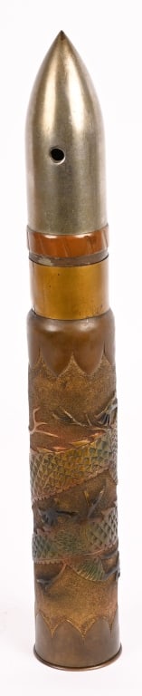 TRENCH ART LAMP SHELL WITH COLORED DRAGON (1 of 6)