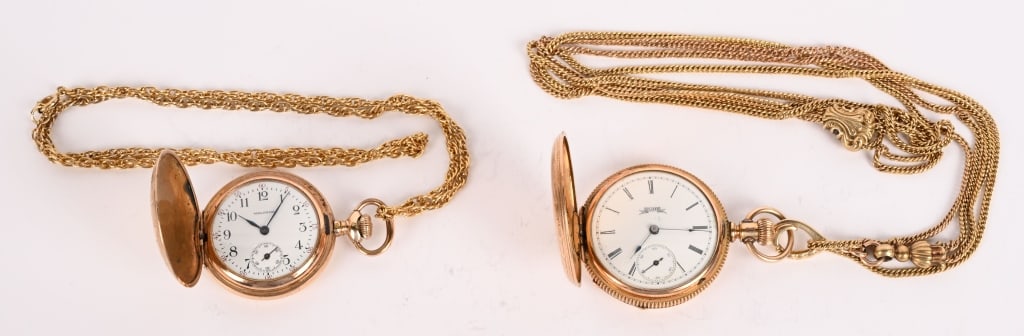 2- ANTIQUE GOLD PLATED POCKET WATCHES (1 of 5)